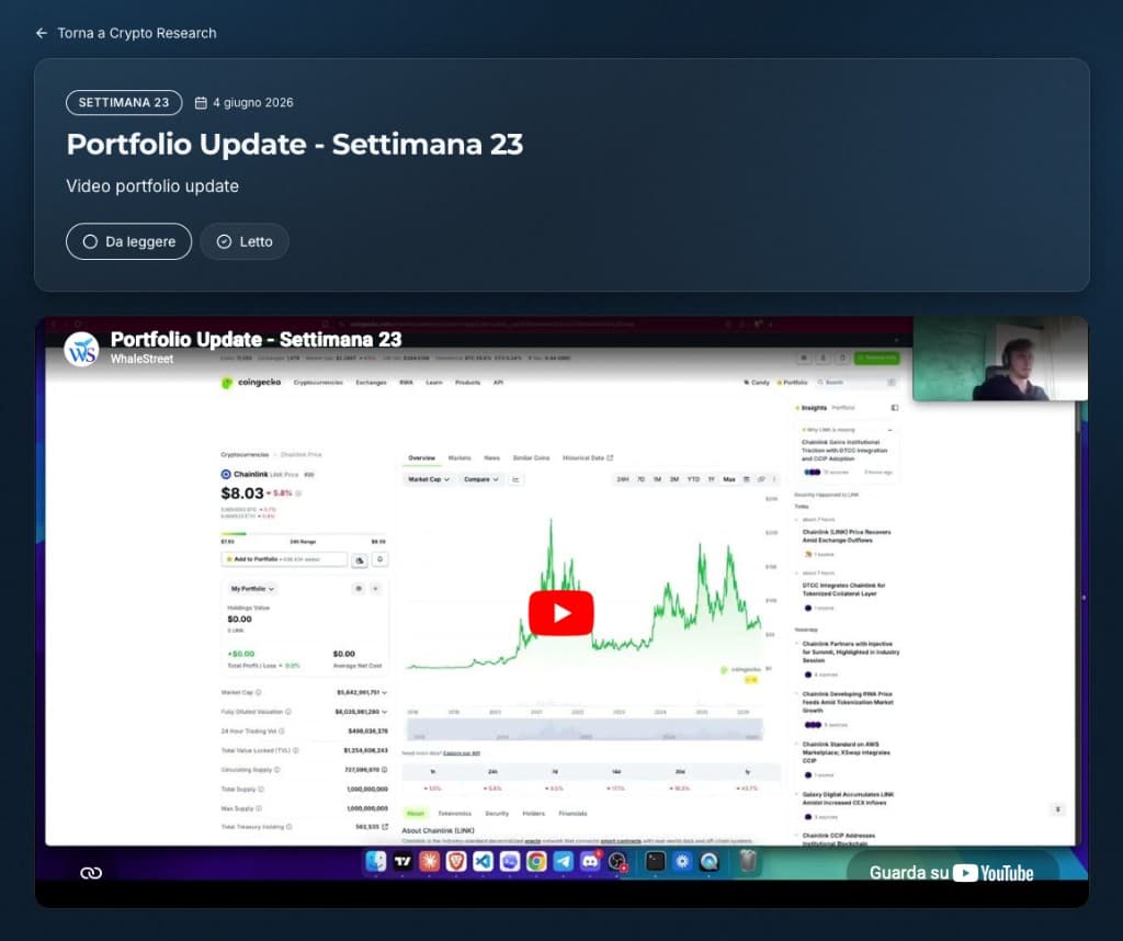Video portfolio update settimanale Crypto Research