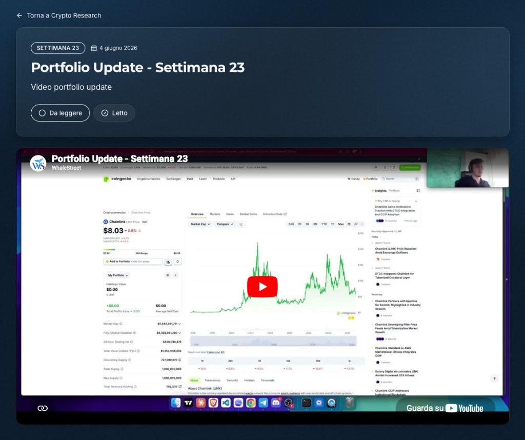 Video portfolio update settimanale Crypto Research